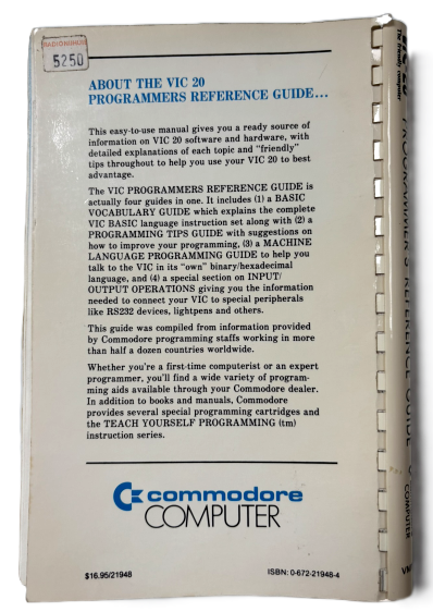 commodore vic 20 programmers reference guide   back